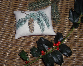 Handpainted Spruce with Cone Balsam Fir Pillow One-of-a-Kind Great Wedding Favors