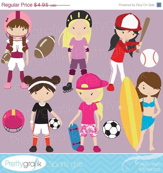 80% OFF SALE girl sports clipart commercial use, vector graphics, digital clip art, digital images - CL519 Il_570xn