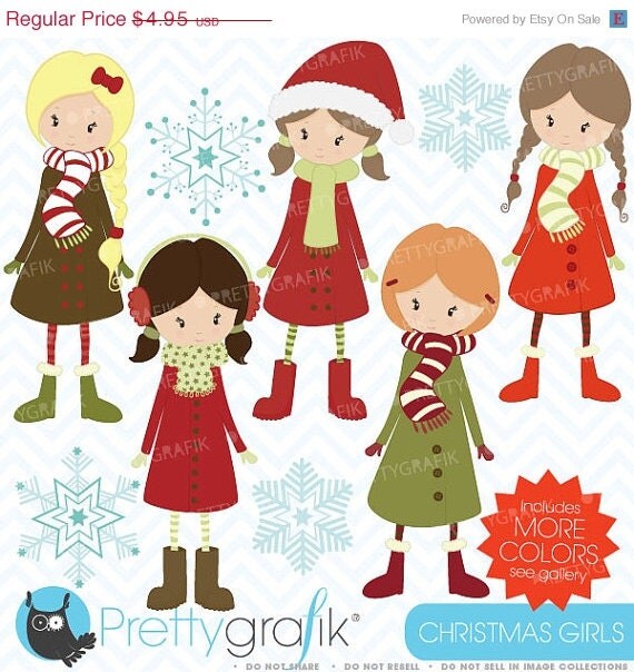 60% OFF SALE winter christmas girls clipart commercial use, vector graphics, digital clip art, digital images - CL443 Il_570xn