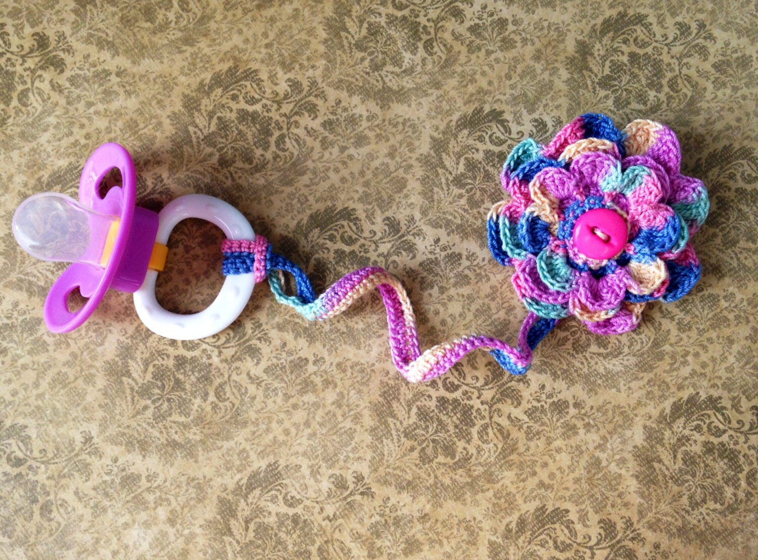 Crochet Flower Pacifier Clip by CherriesGallore on Etsy