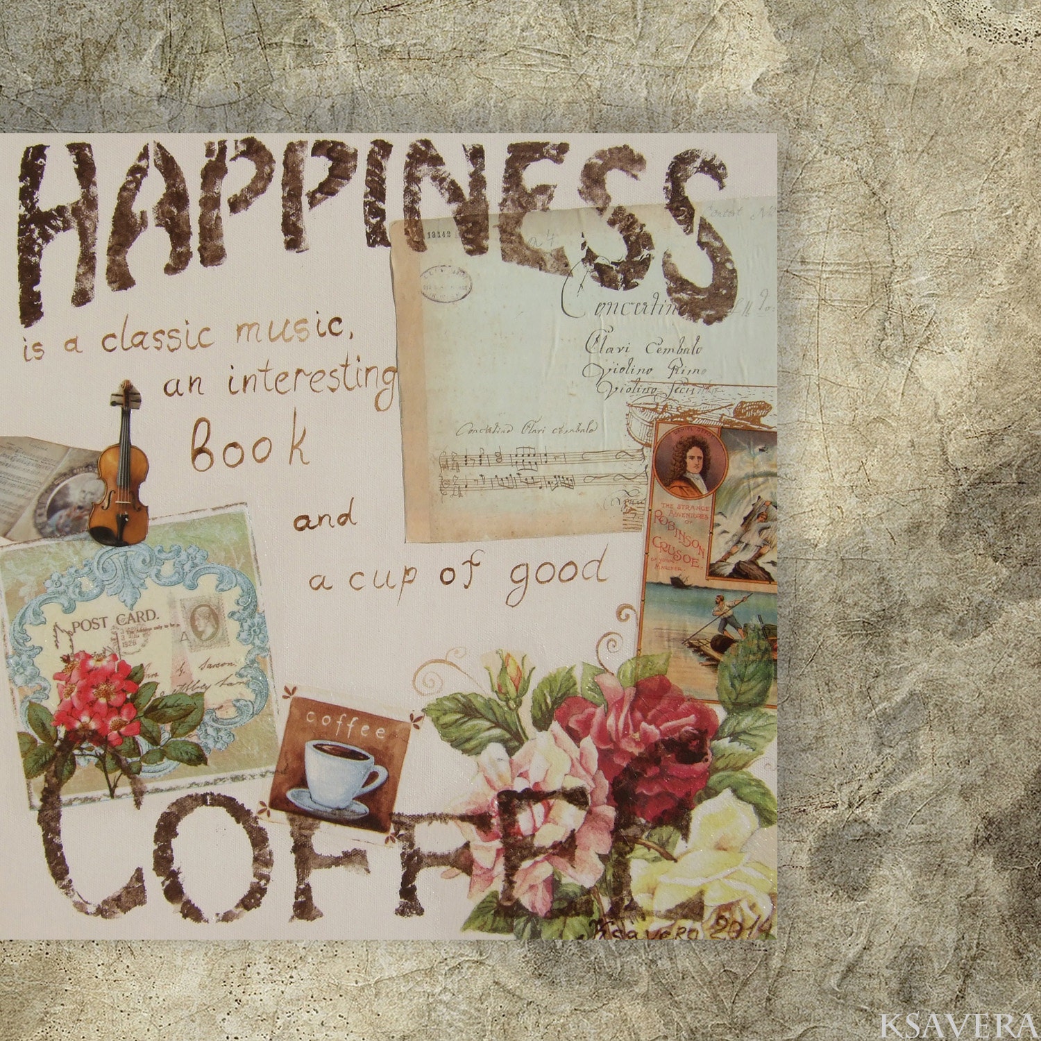 SHABBY CHiC decor COFFEE 4 Decoupage on canvas art
