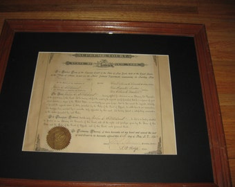1880 LAW DIPLOMA John Stoddart Supreme Court State Of New York Village Of Ithaca NY Framed In A Vintage Oak Frame 18 1/2" x 22 1/2"