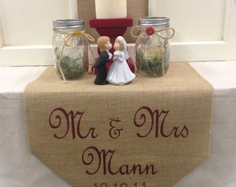 Burlap Table Runner 15" wide with Monogram Sweetheart table runner Wedding gift Wedding runner