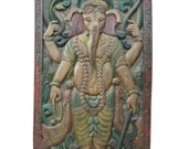 Vintage Ganesha Carved Door Panel Art Antique Wood Carvings ; Divider; headboard ; doors ; spiritual ;