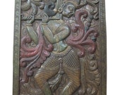 Dancing Krishan Vintage Wall Panel Carved Door Wall Panel