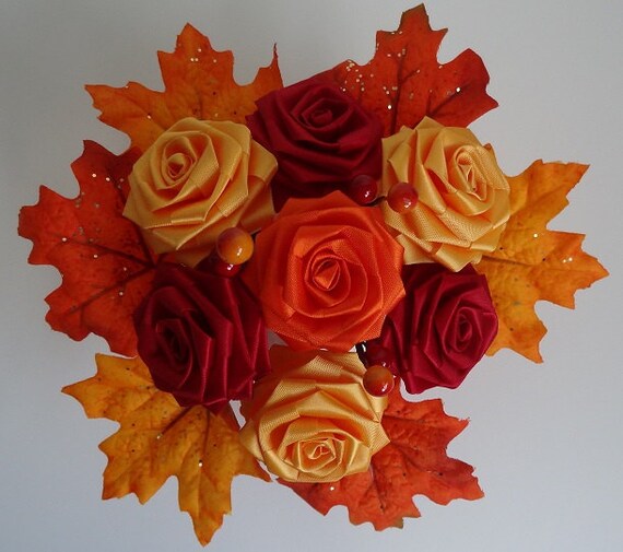 Items similar to Fall Into Autumn Cutie Pot Ribbon Flower Centerpiece ...