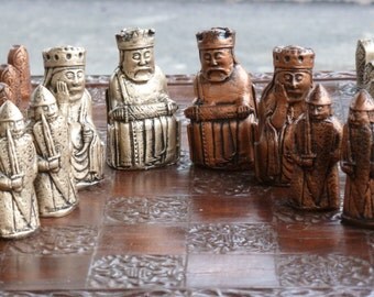 Isle Of Lewis Chess Set with Viking Berserker Rook, Customisable Colours (Pieces only/Board not included) Harry Potter,Governor Walking Dead