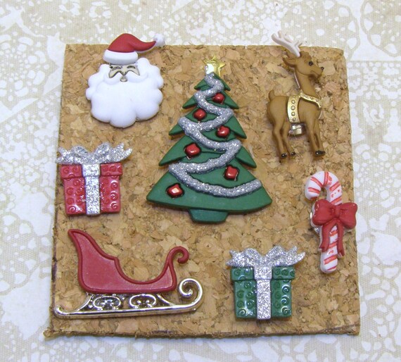 Christmas Push Pins and Refrigerator Tree Santa