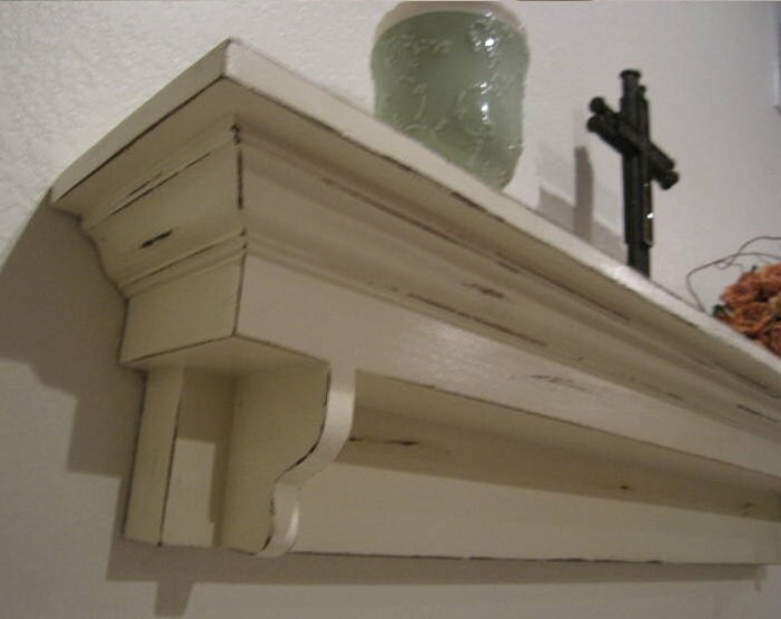 Distressed Antique White wall Shelf or Ledge Haven