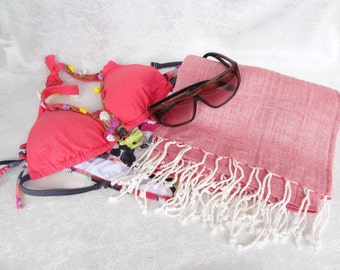 Candy Pink Peshtemal, Linen Peshtemal, Turkish PESHTEMAL, Spa,Bath,Beach,,Yoga,Pool,Fitness Towel