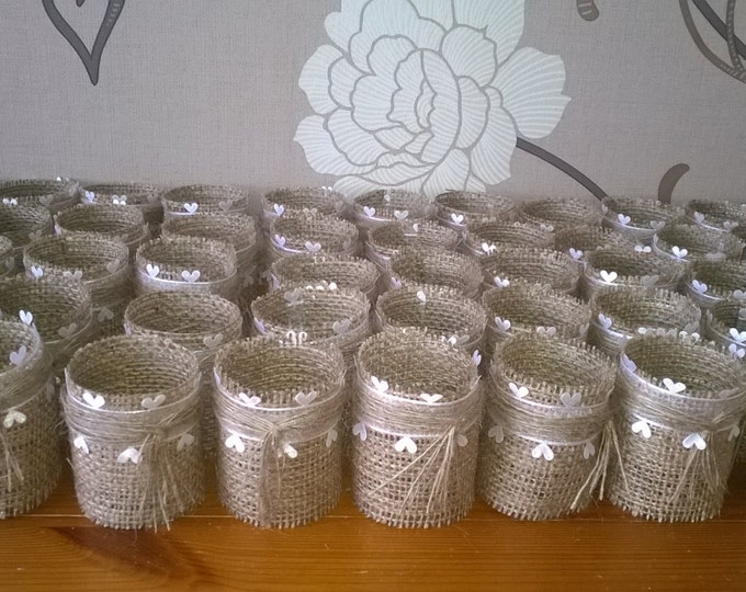 150 Burlap Wedding Napkin Rings, Hearts Ribbon , Table Decor,Made to Order