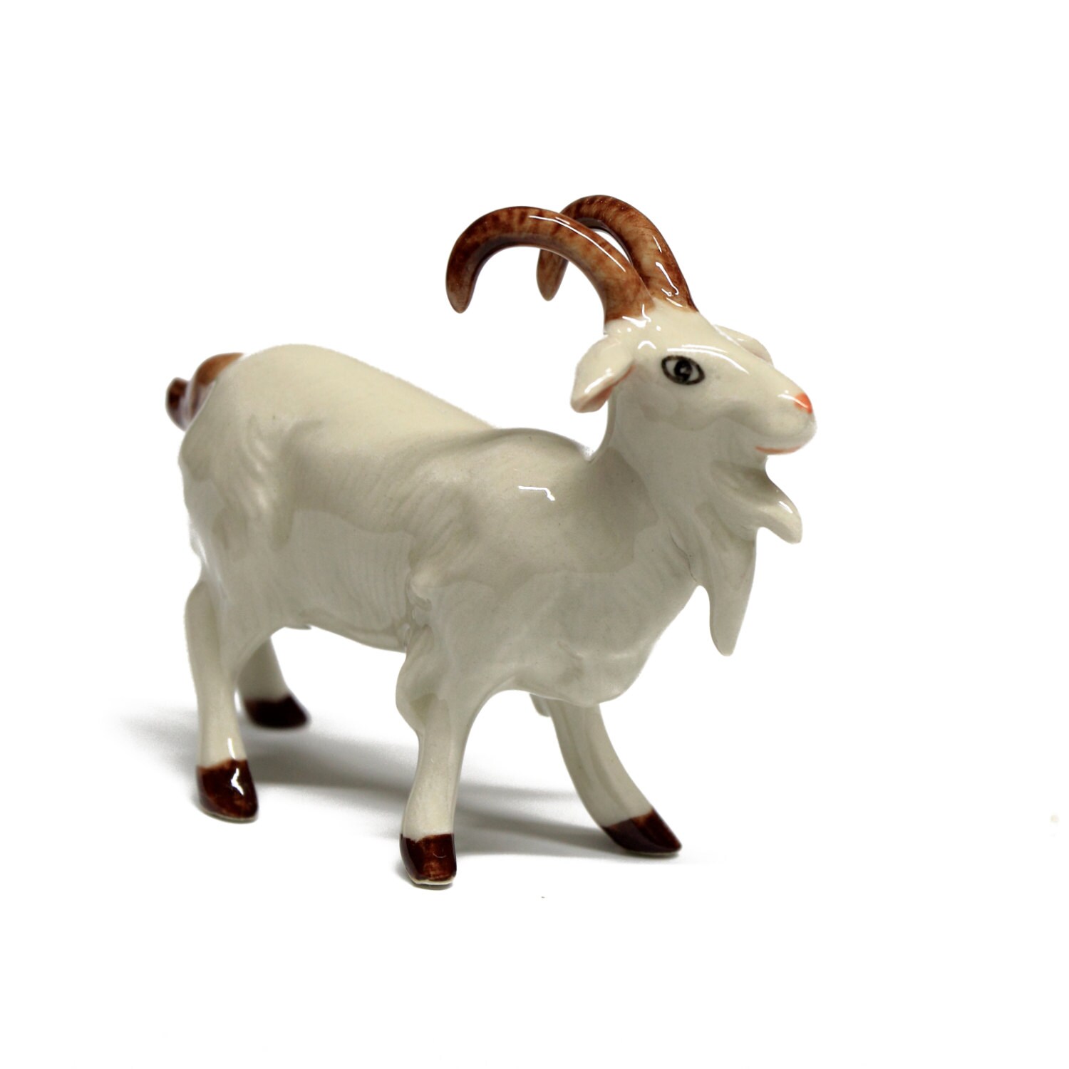 Miniature Animals Ceramic White Goat Figurine Hand painted