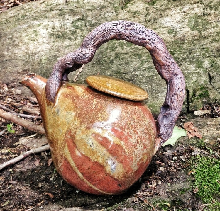 Funky earthy teapot with stick handle by AndreaHillPottery on Etsy