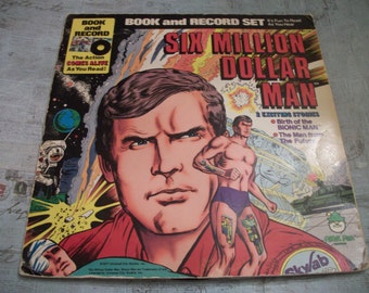 Vintage 1977 Six Million Dollar Man Book and Record Set - 2 Exciting Stories! 33 1/3 RPM