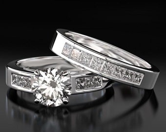 Diamond Engagement Ring Set 2.1 Carat Round Cut F VS 14Kt White Gold