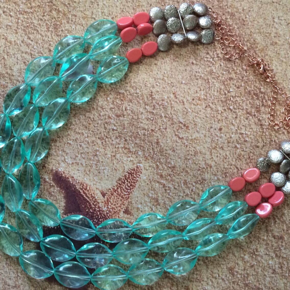 Aqua & Coral TripleStrand Necklace