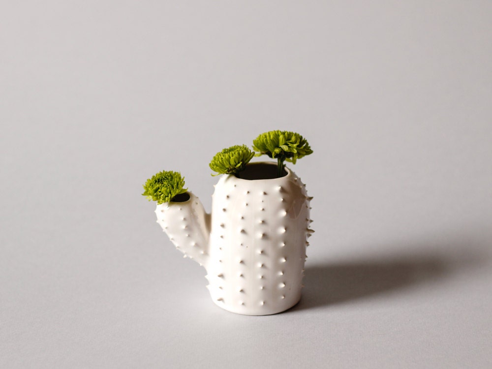 Modern small spiky white vase / cactus shaped sucullent vessel