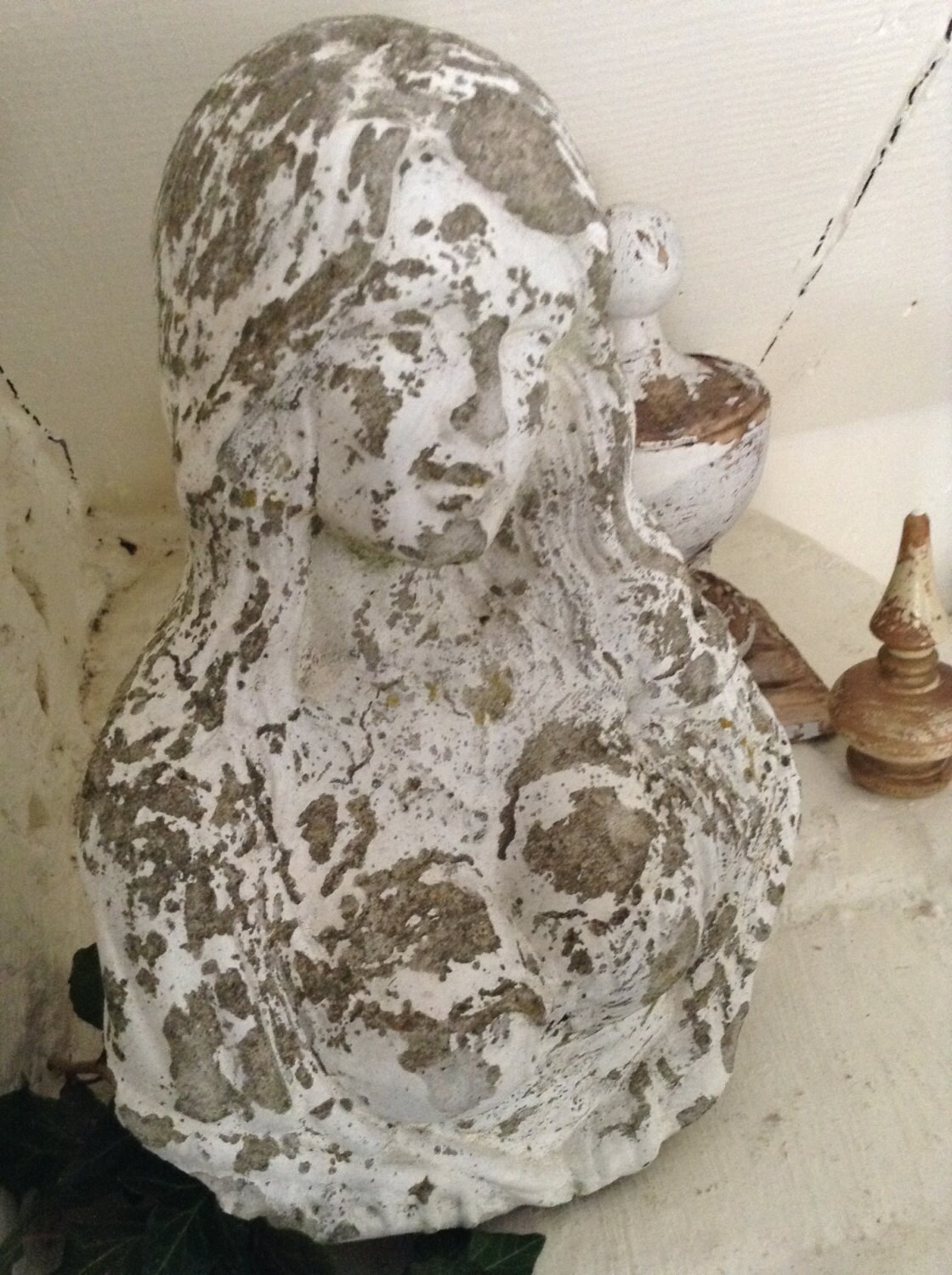 RESERVED FOR LAURAvintage cast concrete BUST statue voluptuous