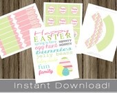 Easter Party Printables / sign / cupcake wrappers / straw flags / toppers /instant download / diy decor / wraps / pink and green Il_170x135