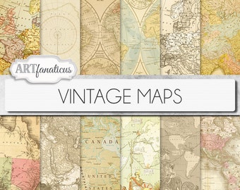 Vintage maps digital paper, "VINTAGE MAPS" Travel,antique maps, old world, globe, America, Europe, Asia, Australia, maps, scrapbooking