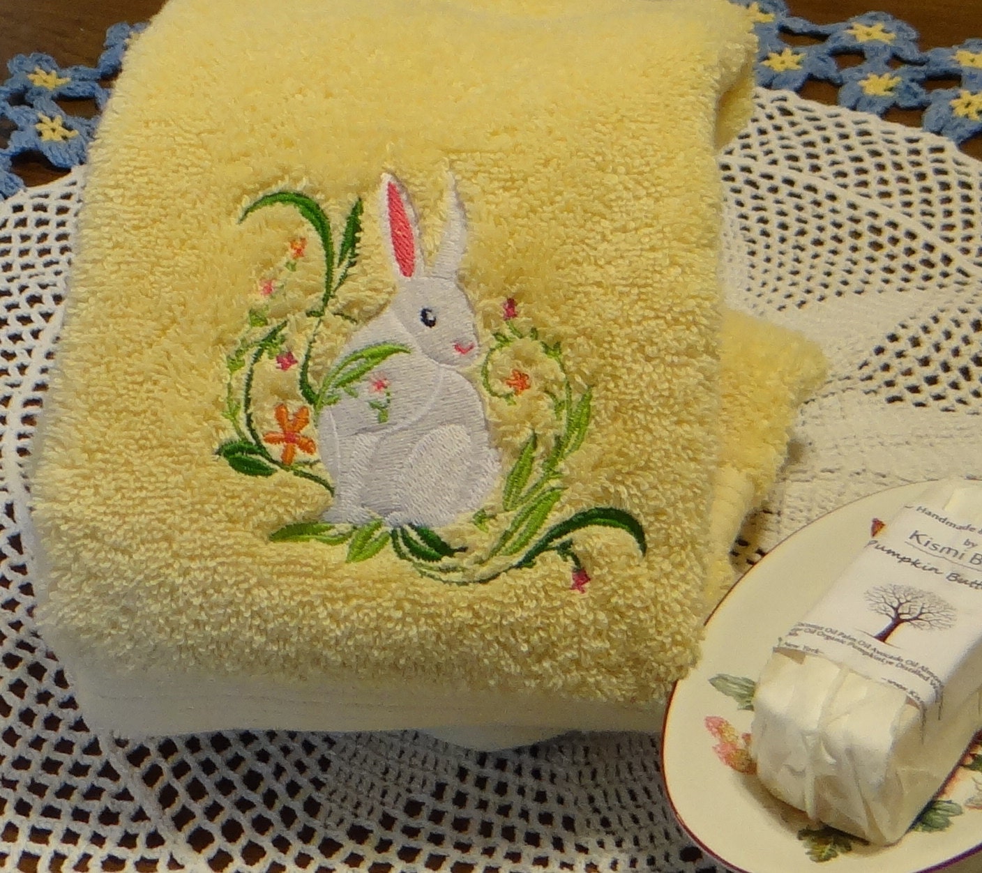 Spring Bunny Easter Terry Hand Towel by
