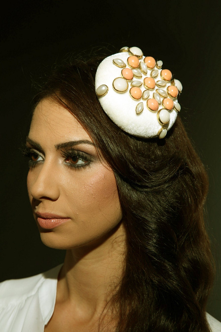 Ivory / cream velvet fabric hair piece hair comb by MelisaErkol
