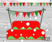 ON SALE 50 % OFF Christmas Cake Bunting, Printable Mini Banner, Red Green Pennants, Polka Dot, Striped, Kids Party Supplies, Diy decor, inst Il_170x135