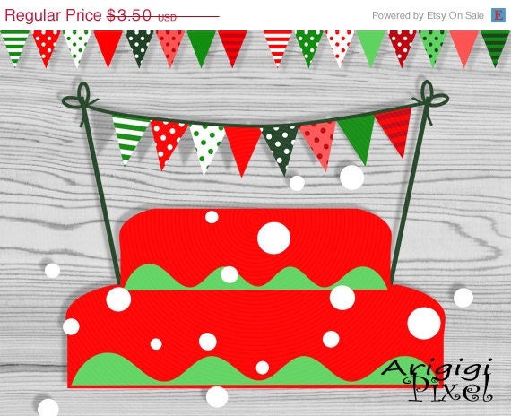 ON SALE 50 % OFF Christmas Cake Bunting, Printable Mini Banner, Red Green Pennants, Polka Dot, Striped, Kids Party Supplies, Diy decor, inst Il_570xn