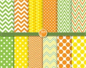St.Patrick's digital paper pack,Chevrons,Polka Dots,Green,Yellow and Orange digital paper for Scrapbooking,Cards,paper,Invitations Dp074 Il_170x135
