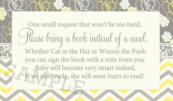 Yellow and Grey Floral & Chevron Baby Shower Digital Book Request Insert - Printable File Il_570xn