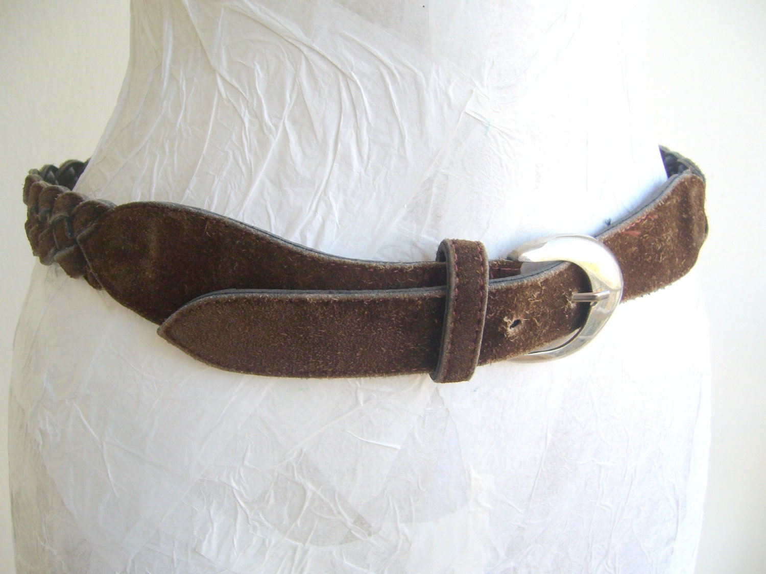 Suede braided leather belt vintage / brown suede leather belt with ...