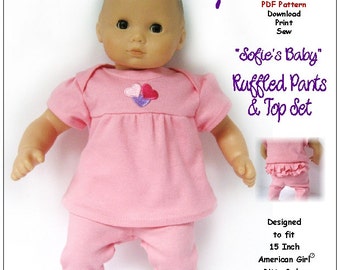 Doll and baby Clothes pattern Bitty Pattern ruffle   girl Sofie's Baby  Top pants Ruffled Set Baby Pants