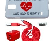 Cute Enough To Stop Heart Skilled To Restart It Samsung Galaxy S5 Case + Dual Wall 3.0 USB Color Charger Red Cable Back OB/GYN i9600 c77-RdW