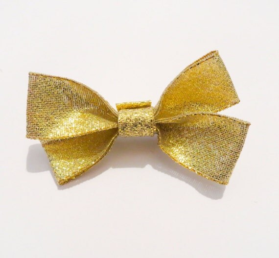 Gold Ribbon Bow Hair Clip for Girls for her by ZwKaHandCrafts