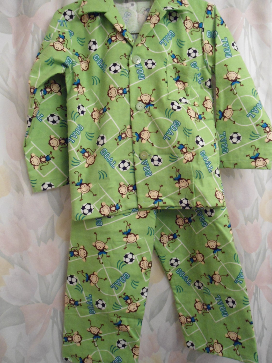 Size 6 Boys Pajamas With Monkeys On Green By Rosemaryssewing