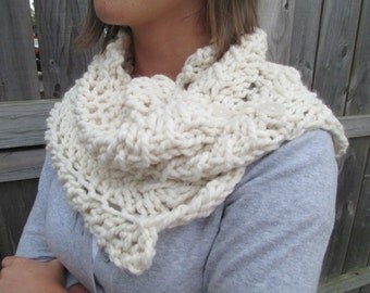 White Chunky Cowl Scarf with Buttons