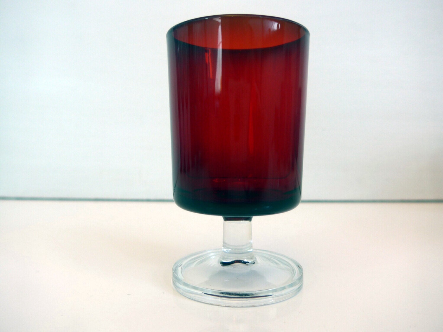 6 Vintage Ruby Red French Luminarc Cordial Wine Glasses Set of SIX