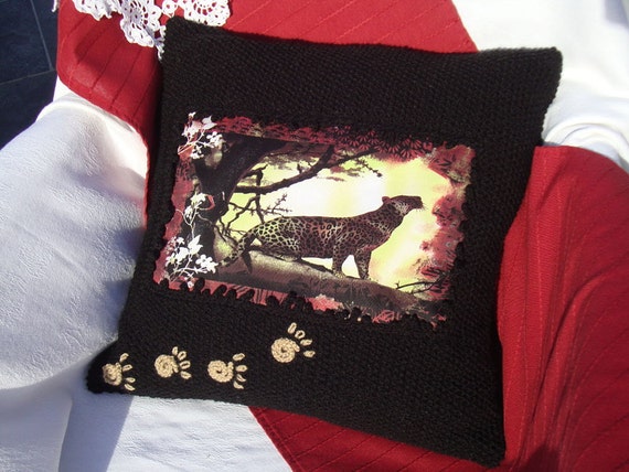 Black knit pillow Leopard knit pillows animal decor couch