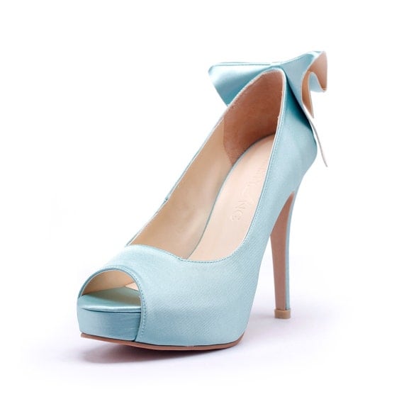 Miss Electra Tiffany Blue Peep Toe Wedding Heels by ChristyNgShoes