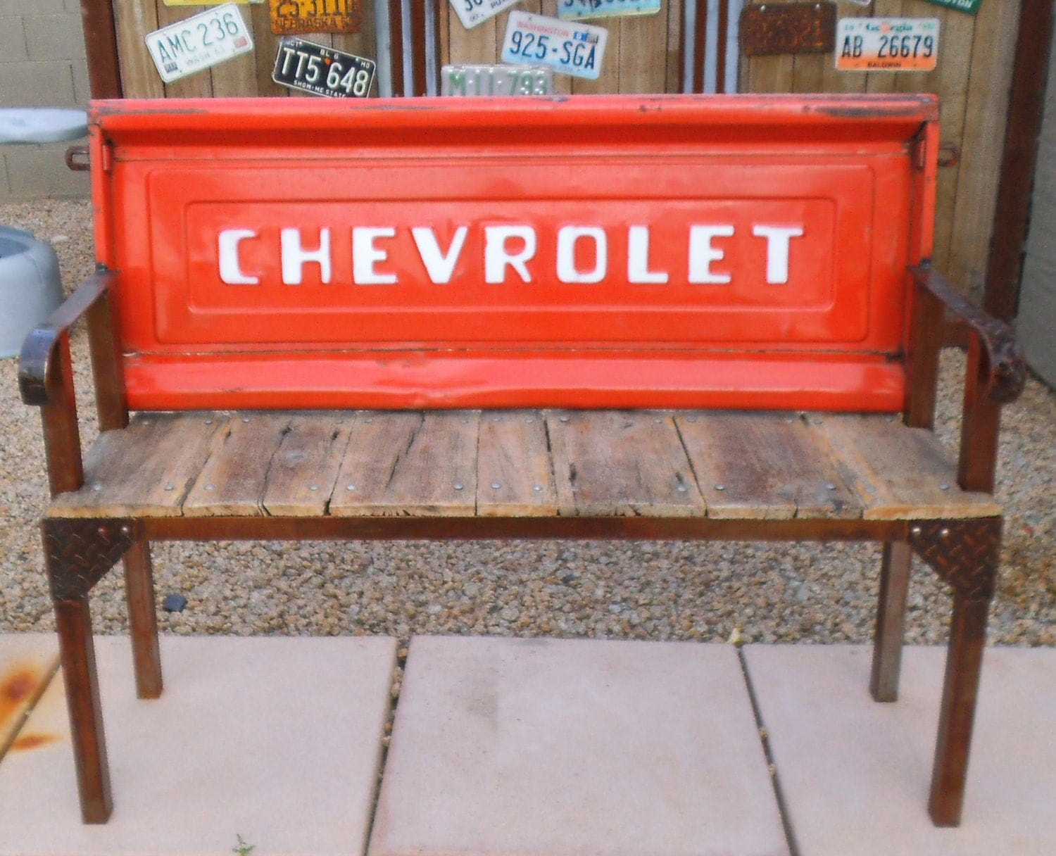 RESERVED Vintage Chevrolet Tailgate Bench by CandTCustomLures