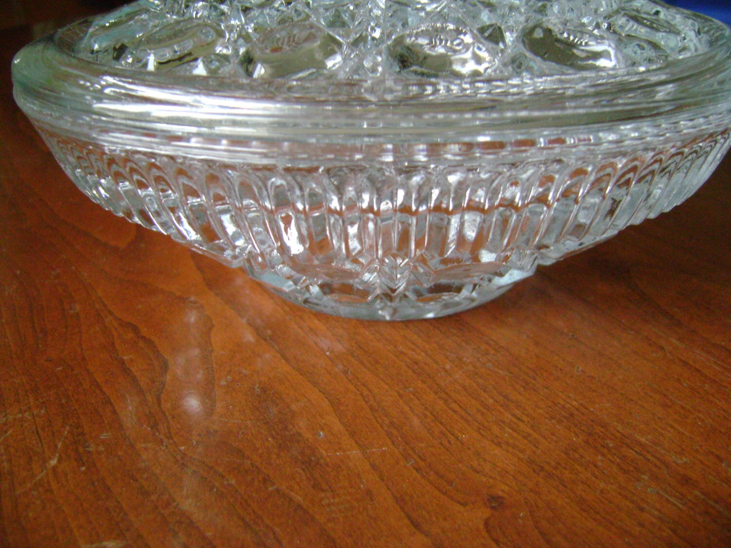 Vintage Glass Dish with Lid Candy Dish Etched Star Cut Glass