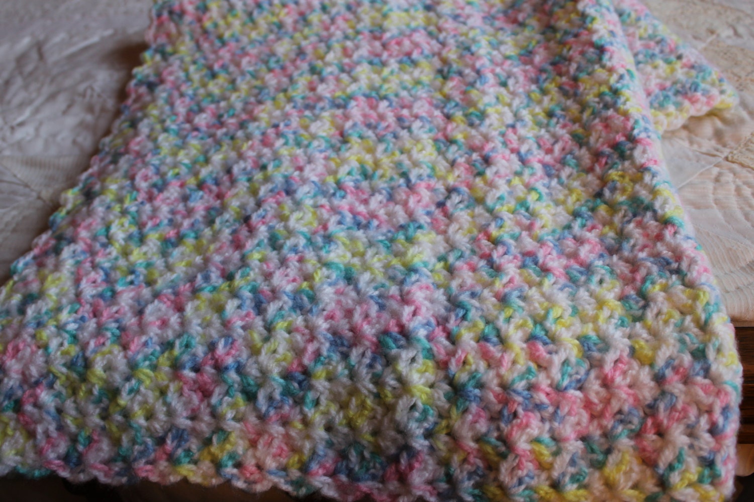 Hand crocheted baby afghan boy or girl. Variegated yarn
