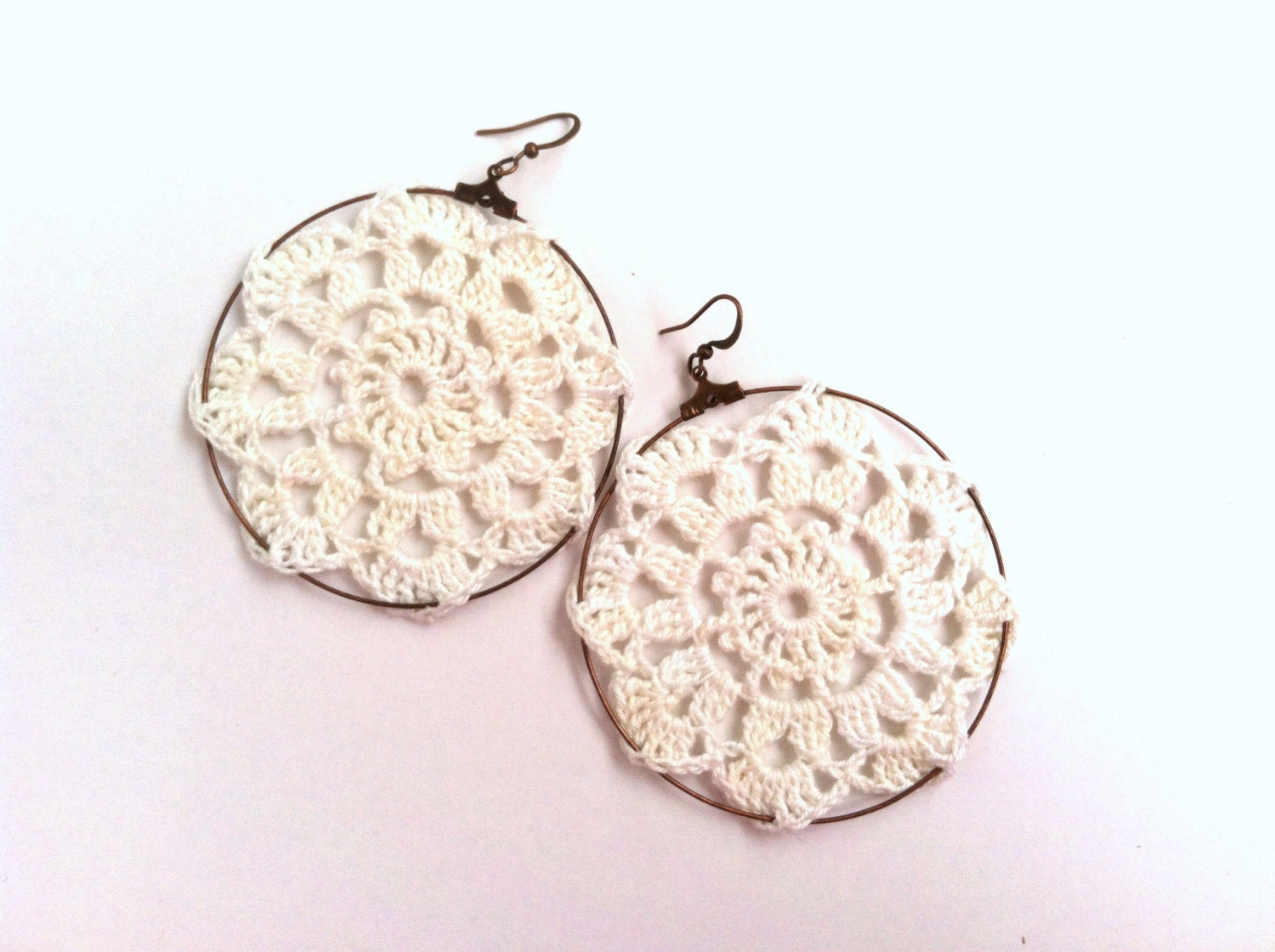 White Lace Earrings Bridal Crochet Earrings by Myhandmadepassion