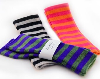 Stripy knitted arm warmers / fingerless gloves