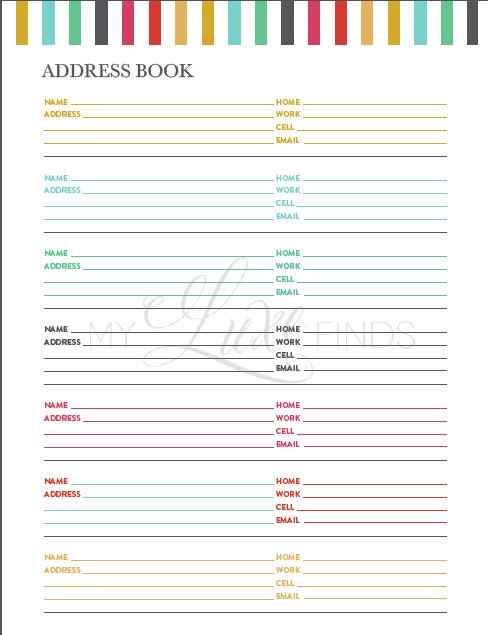 Address and Phone Book Organizer Printable Home Management