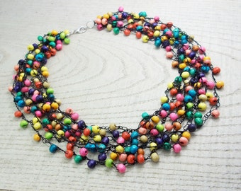 Eco friendly gift boho necklace wooden necklace summer necklace eco necklace bib necklace colorful necklace wooden bead necklace confetti