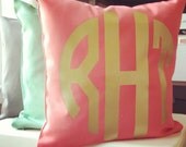 Monogram Throw Pillow Cover - Coral Teal Gray Metallic Gold or Silver Monogram