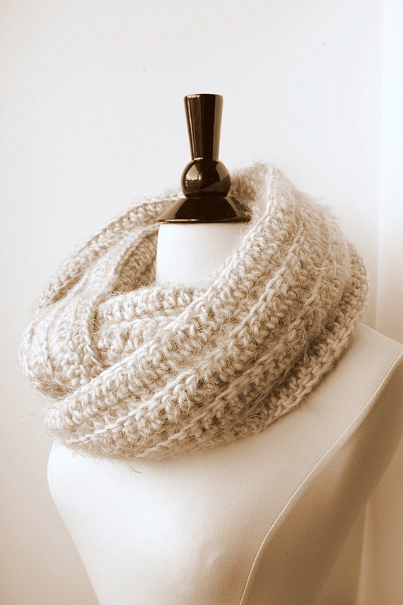 Super Soft Angel Hair Yarn Crochet Infinity Scarf-Cream