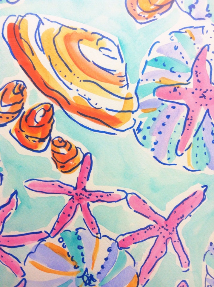 Lilly Pulitzer inspired seashell watercolor