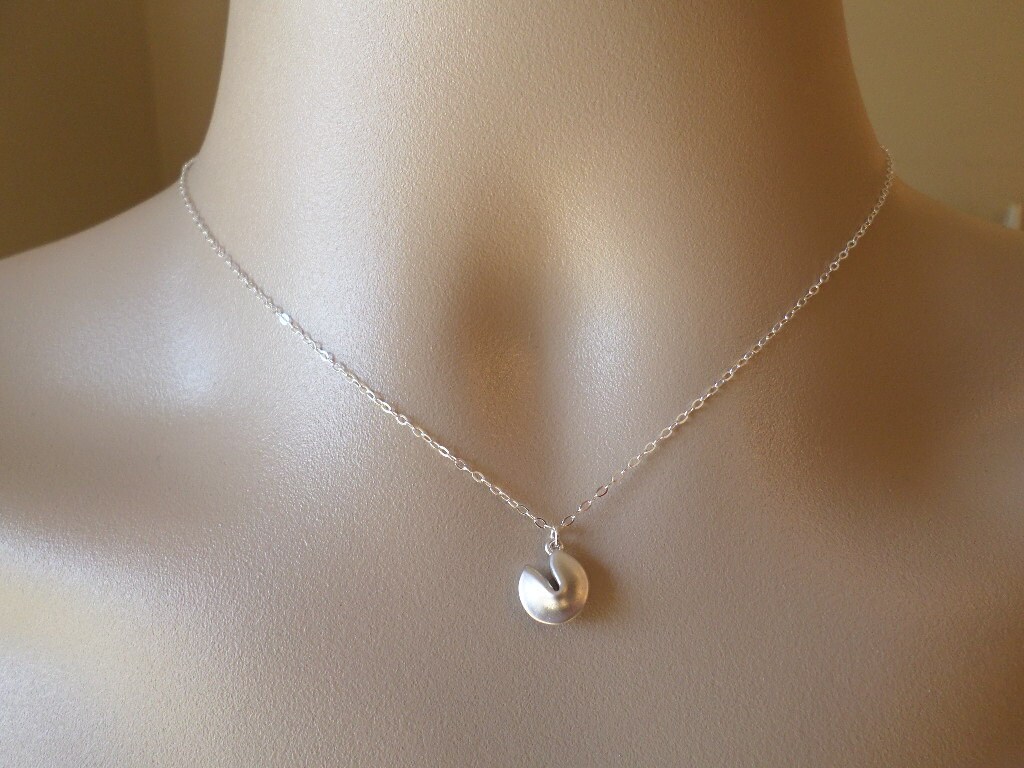 Silver Fortune Cookie Necklace Silver Good by WanderingDandelion